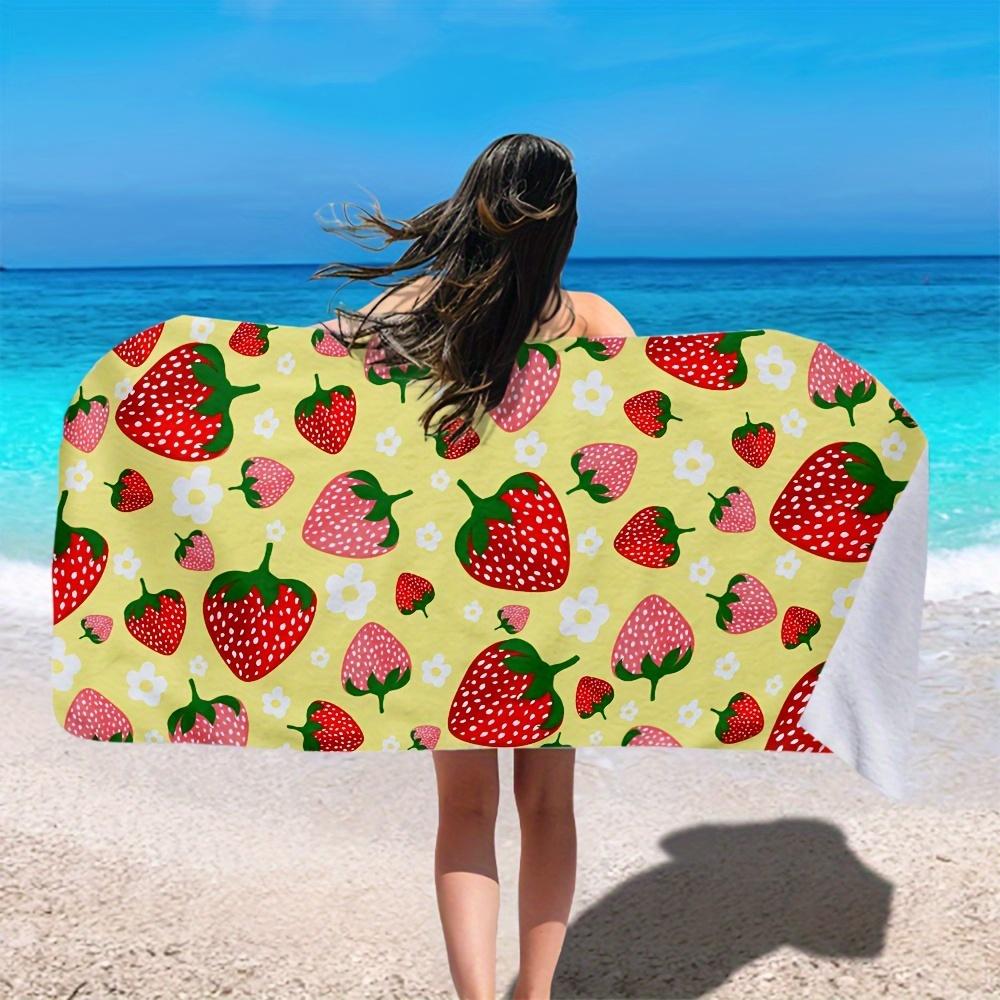 Red Pink Strawberry Beach Towel, Cute Soft Large Microfiber Towel for Summer Beach Picnic Camping