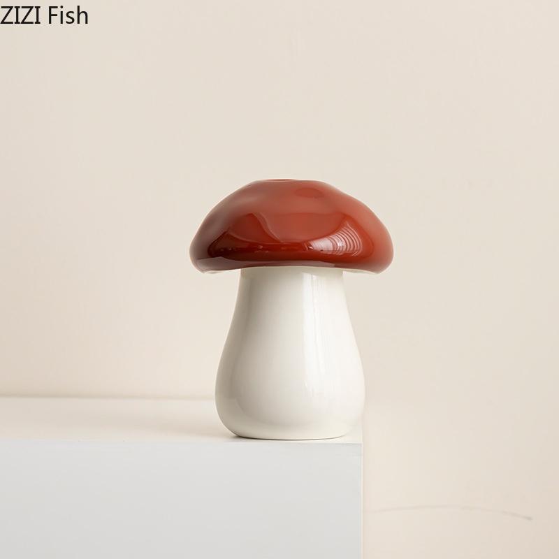 Creative Mushroom Shape Ceramic Vase Plant Pot Table Decoration Flowers Arrangement Artificial Flower Vases Room Aesthetic Decor