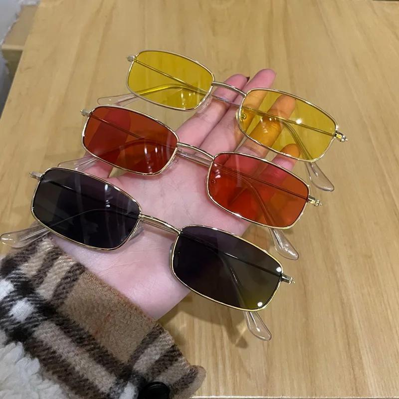 Fashion Retro Small Rectangle Metal Frame Sunglasses Vintage Square Sun Glasses Colorful Lens Men Women Trendy UV400 Eyewear