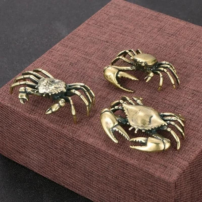 Funny Pure Brass Crab Figurines Animal Statue Miniatures Copper Ornament Home Office Desk Decoration Crafts Home Decor Nordic