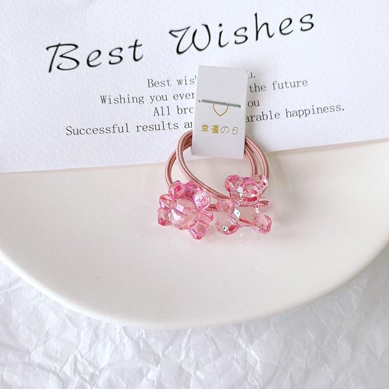 1 Pair Kid Hair Band Cute Sweet Floral Heart Bear Crystal Hair Rope for Baby Girl Little Girl Hair Accessories