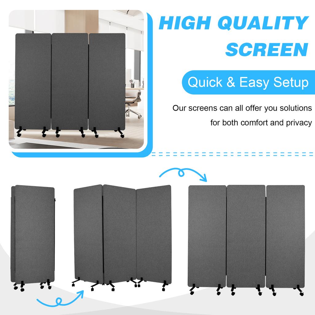 3-Panels Freestanding Partition Room Dividers New Folding Room Divider Folding Portable Partition Screens for Dorm Studio Office
