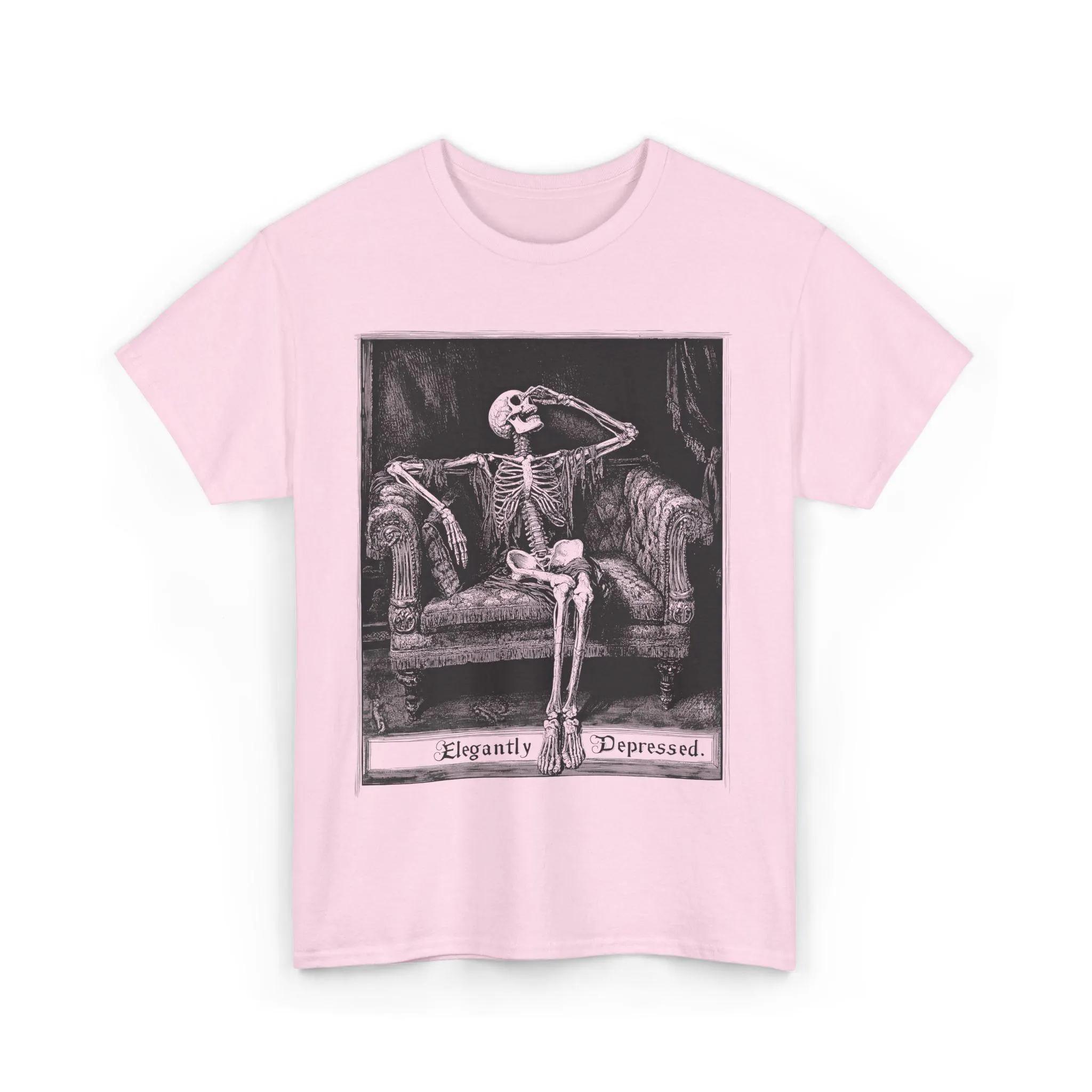 Винтажная Элегантная Депрессивная Футболка со Скелетом Эстетика Темной Академии Готическая Мода Книжный Юмор Викторианский Гот Мужская Одежда S