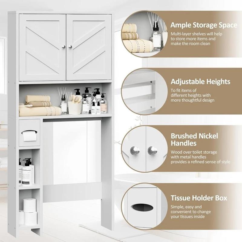 Bathroom Storage Cabinet Over Toilet with Toilet Paper Holder Stand, Freestanding Bathroom Storage Organizer Cabinet Space Saver