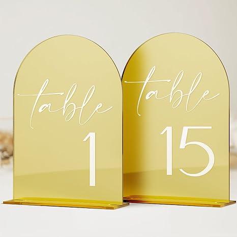 Arch Acrylic Wedding Table Number Card with Stand Mirrored Table Number Holder for Wedding Reception,Party,Anniversaries,Event