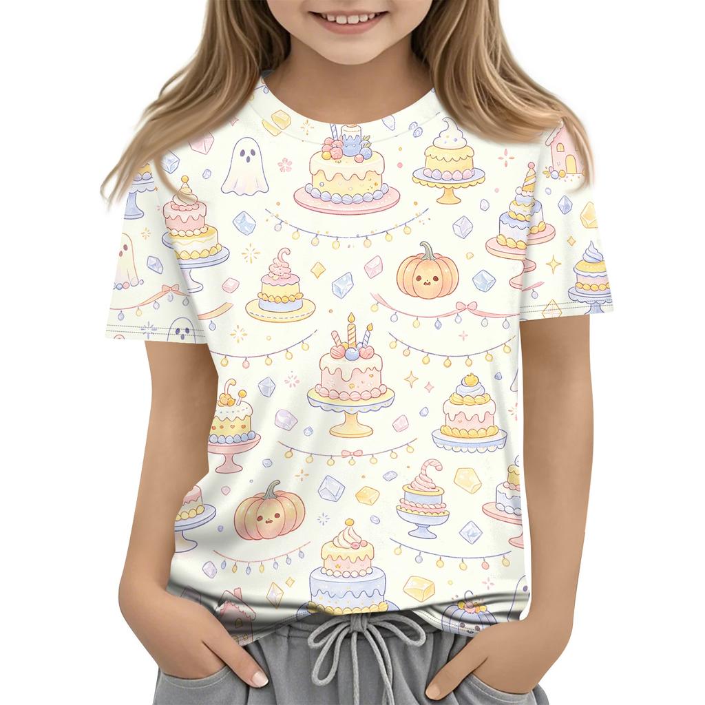 Kids Halloween Graphic T Shirt Short Sleeve Crew Neck Casual Tee Top with Pumpkin and Boat Print for Boys and Girls