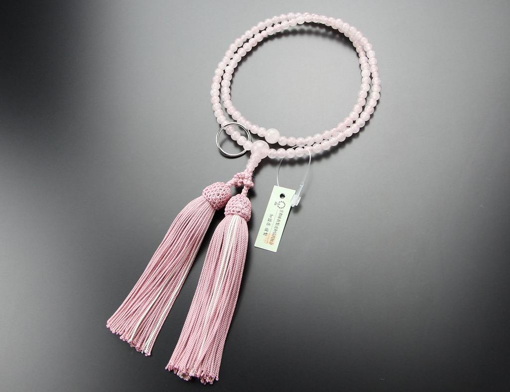 Nenju com Women's Soto Zen Sect Formal Prayer Beads, Rose Quartz 8-Sun 108 Beads, Pure Silk Two-Color Tassel, Kyoto-Made, Free Pouch Included