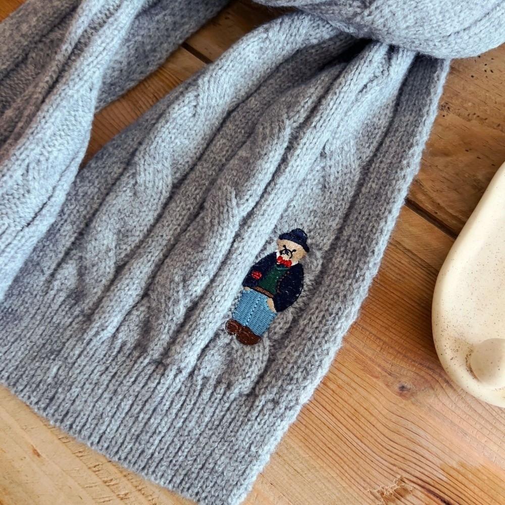 Bear Embroidery Children's Knitted Scarf Thicken Infant Neckwarmers Children's Winter Scarf Kids