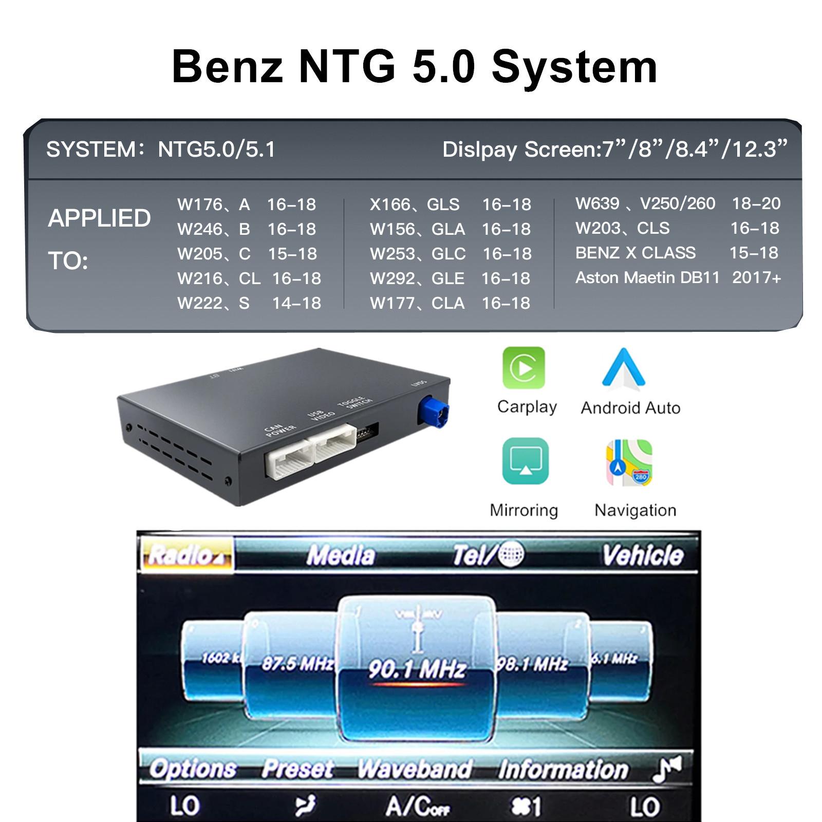 For Mercedes Benz A B C E CLA CLS GLA GLC GLK SLK ML GL NTG4.5 5.0 System Wireless CarPlay Android Auto Mirror Link AirPlay NTG 5.0
