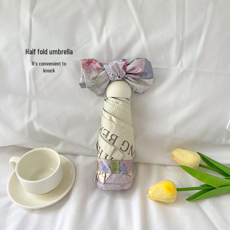 

Kadenuo Retro Oil Painting Pink Rose Compact Sun & Rain Umbrella