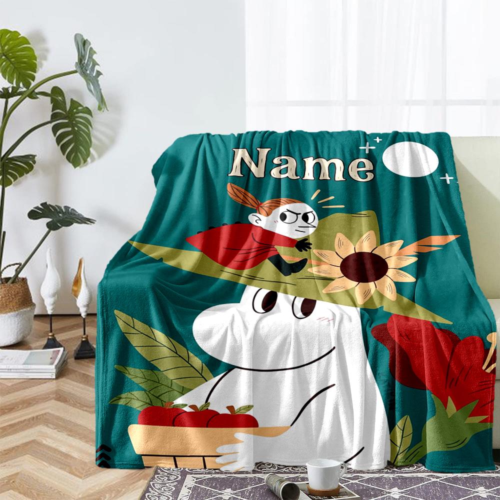 Custom Name Moomin Theme Printed Blanket - Perfect for Couch, Bed, Travel & Outdoor Use | Machine Washable, Cozy & Durable.