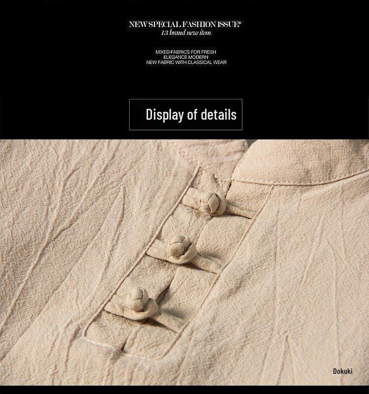 Men's Cotton-Linen Chinese Style Suit: Long-Sleeved, Loose Fit for Middle-Aged and Elderly - Perfect for Spring and Autumn.