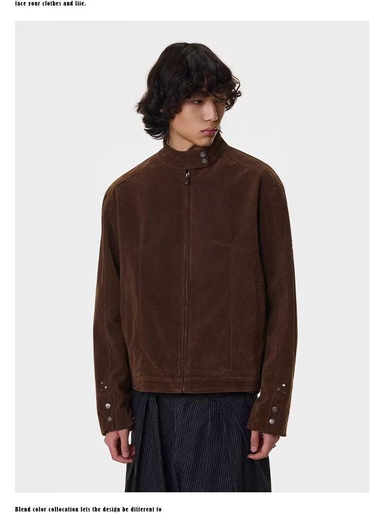 Unisex Retro Coffee Suede Harrington Jacket - Autumn Collection