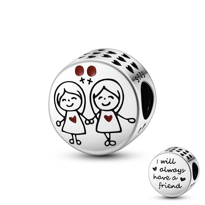 Copper Metal Sister In My Heart Friend Friendship Bead Component Charm Bead Component Compatible With 4MM Hole Diamete Bracelet High Quality Fine