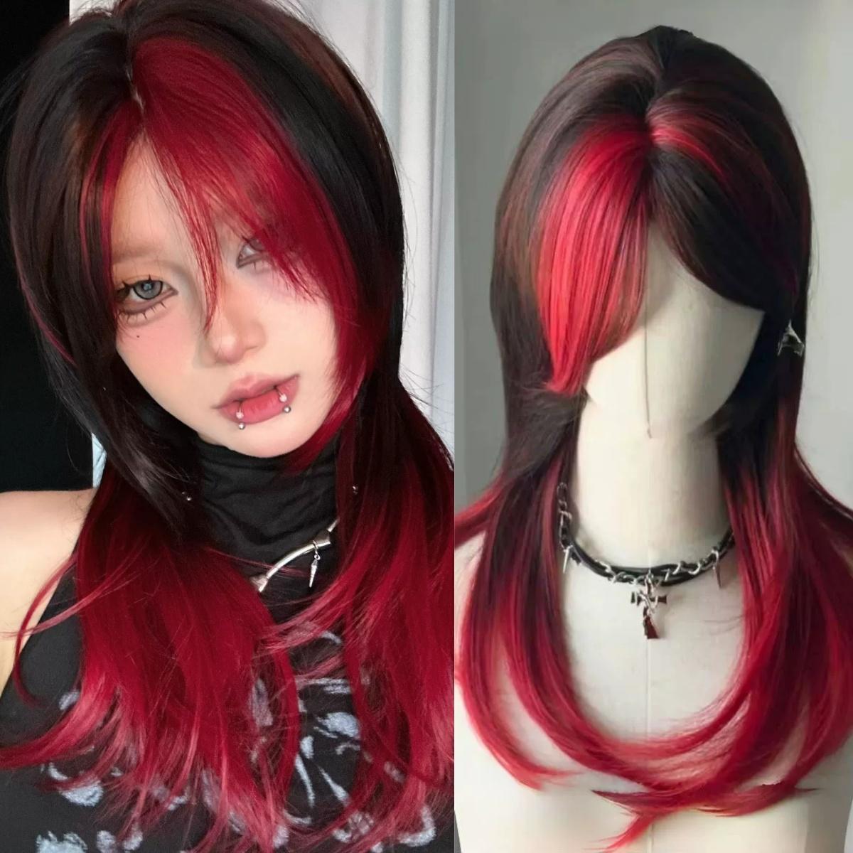 

Ashely Lolita Wig with Bangs Y2K Hiarstyle 20inch Striaght Synthetic Wigs Deguisement Femmes Headband Wigs for Daily Use Selfie