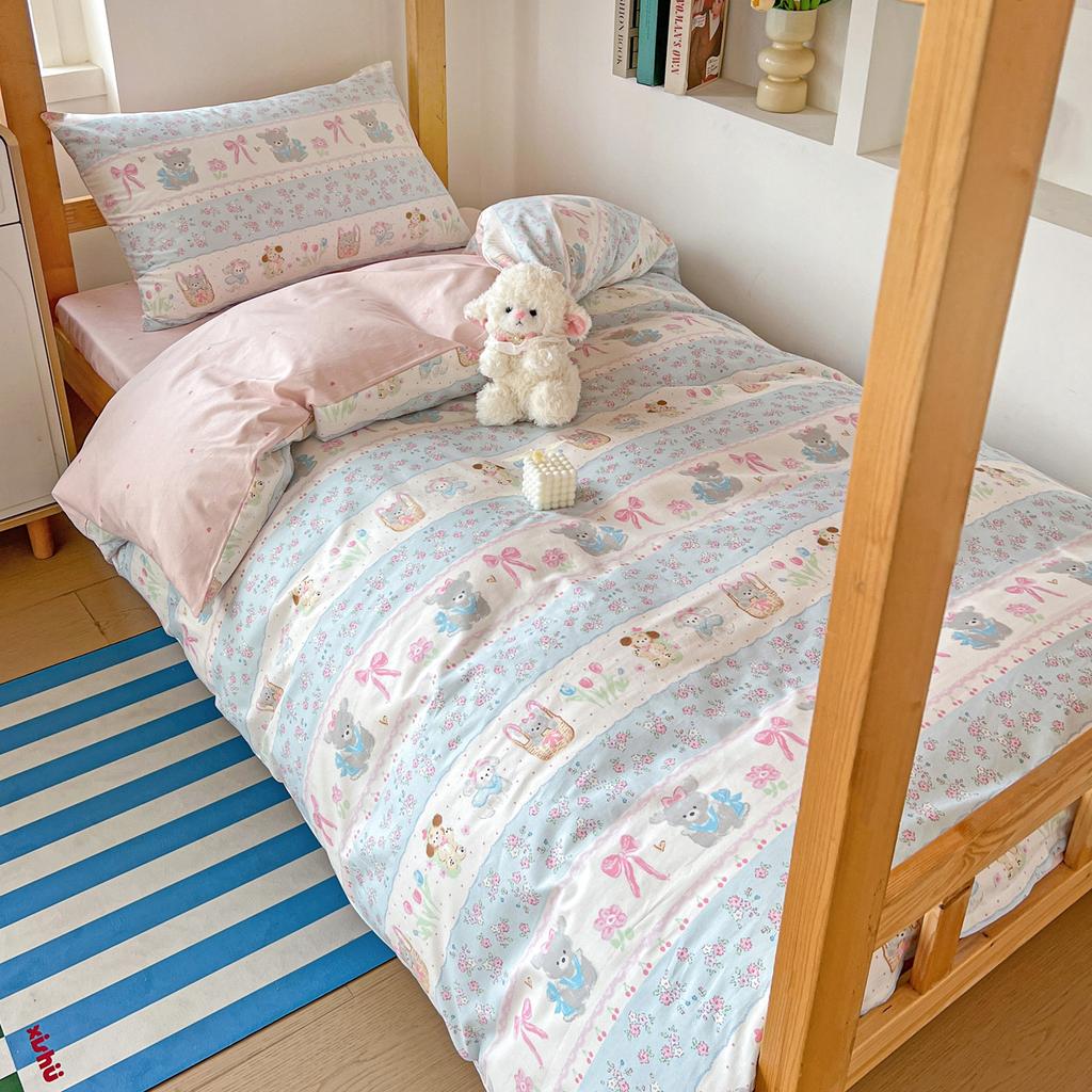 K pop Style Back-to-School Pink Bedding Set Twin Full Queen Size Bed Girls Floral Bed Flat Sheet Pillowcase Kawaii Home Textile