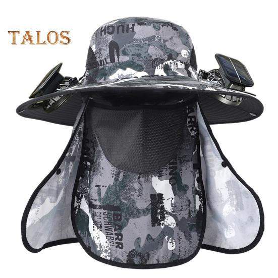 Wide Brim Sun Hat with 2 Solar Fan UV Protection Bucket Hat with Neck Flap And Face Guard 3 Speed Adjustable Fan Hat for Outdoor Fishing Camping