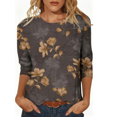 Spring and Autumn Round Neck 3D Flower Printed Top Fashionable Casual Long Sleeved Women's T-shirts