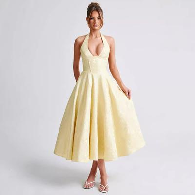 Jacquard Lace Up Ruffle Holiday Evening Dress Women Backless Elegant Sexy Dress Bodycon Mini Summer Dresses