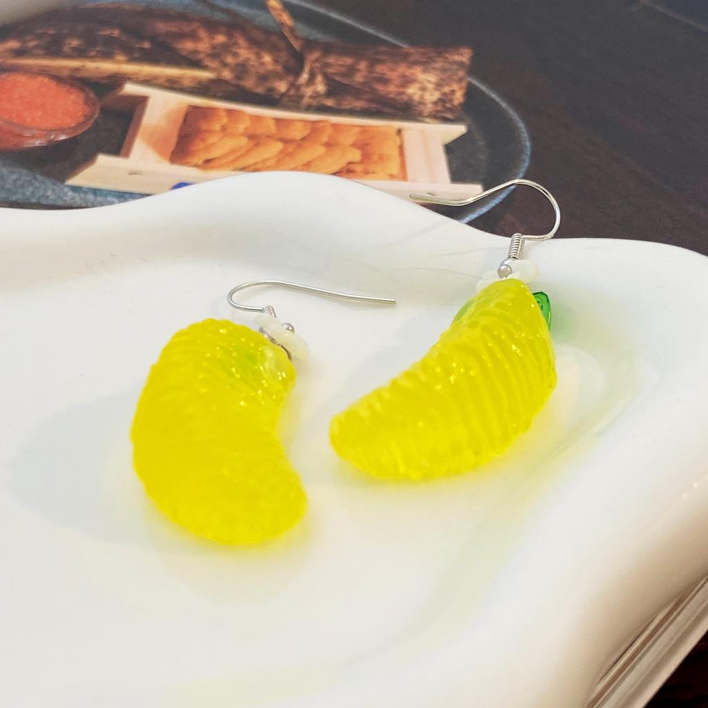 2026 Internet Celebrity Green Leaf Orange Red Pomelo Earrings Handmade Fun Orange Earrings Simulated Food Summer Fruit Earrings