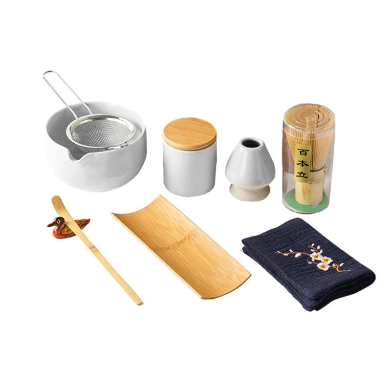 Pack of 9 Elegant Matcha Serving Set Ceramic Ceremonial Bowl and Tool Set Matcha Kitchenwares Suitable for Matcha Party