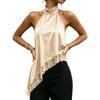 Damen Satin-Oberteil ärmellos mit Spitze und unregelmäßigem Saum Elegante lockere Bluse für den täglichen Gebrauch Ausflüge Büro