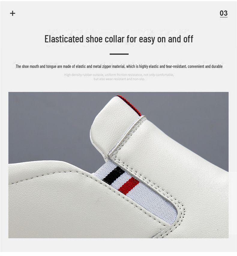 New Korean Style Men's Leather Slip-on Shoes for Spring and Autumn, Trendy and Breathable White Casual Shoes.