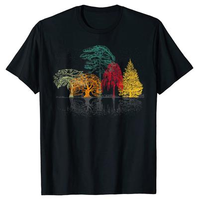 Árvores Coloridas Vida Selvagem Natureza Exterior Reflexo Floresta Camiseta Streetwear Algodão Estampada Camisetas Roupas Masculinas Tops Camisetas