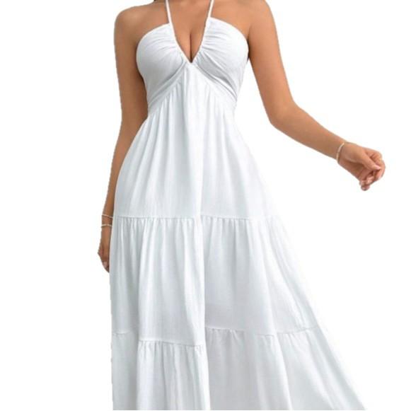 European and American Summer New Splicing French Skirt Sexy V-neck Seaside Vacation Suspender Dress Women
