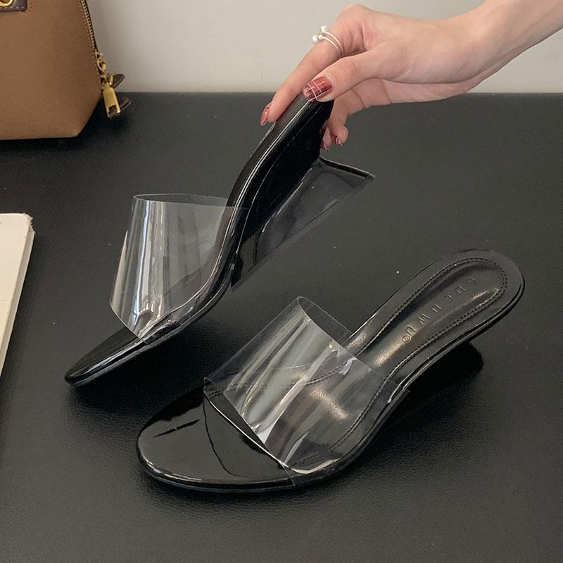 Fashion Red Women Wedges Slippers Pumps Shoes Outdoors Female Round Toe Footwear Fashion Transparent Ladies Heels Sandals Slippers Shoes