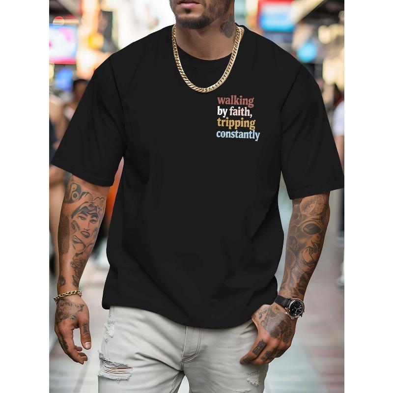 European Size Graphic Summer Outdoor Men's Short-sleeved T-shirt for Summer Fashion Trendy Top Printed Men's Base Shirt Spring and Summer Round Neck