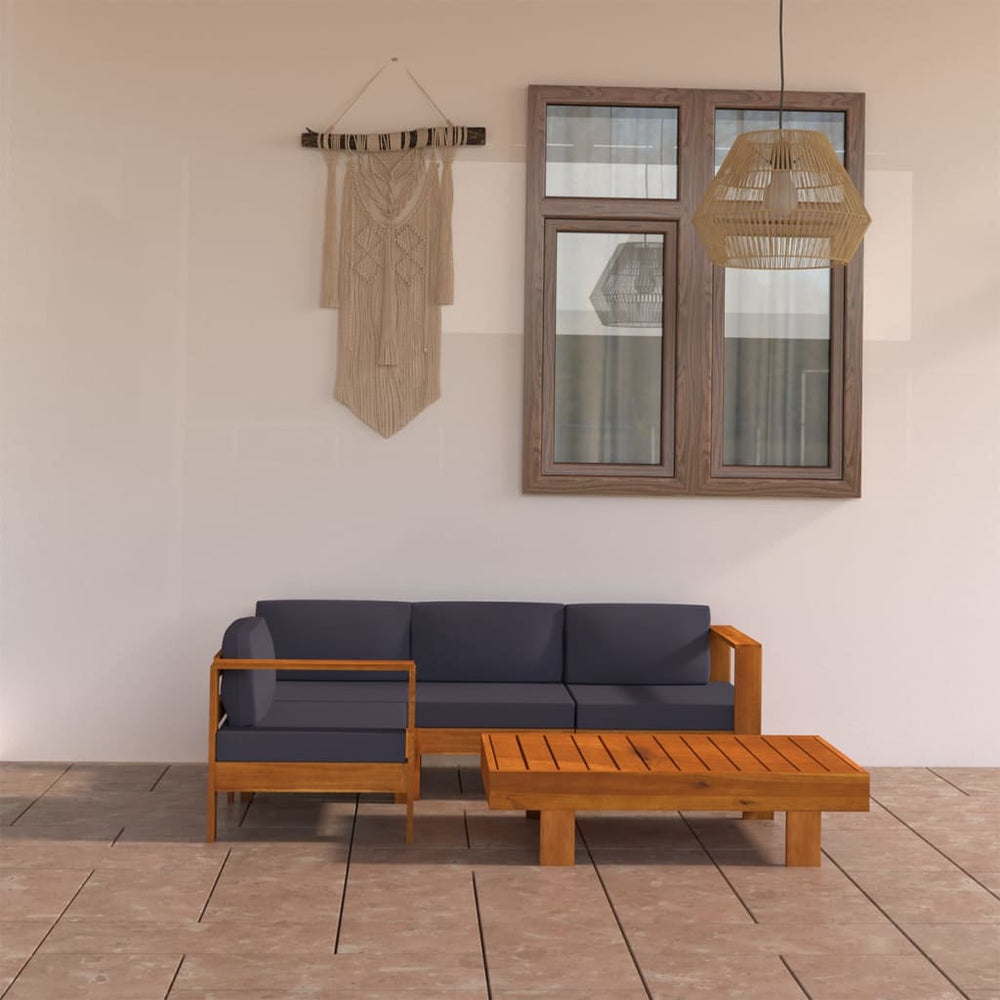 Salon de jardin 5 pcs avec coussins  foncé Bois d'acacia
