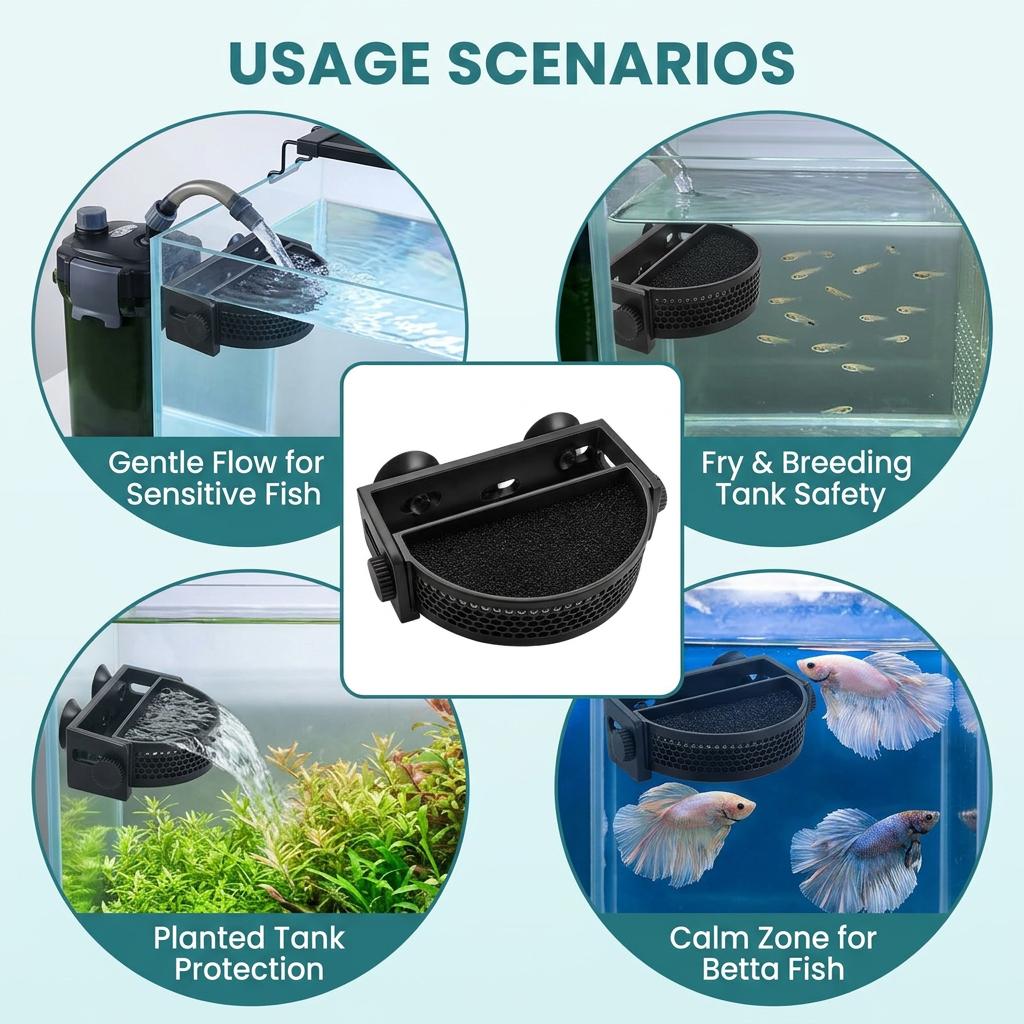 Aquarium Filter Baffle Water Flow Controller with Strong Suction Cups for Tropical Fish Tank Universal Fit Plastic Regulator