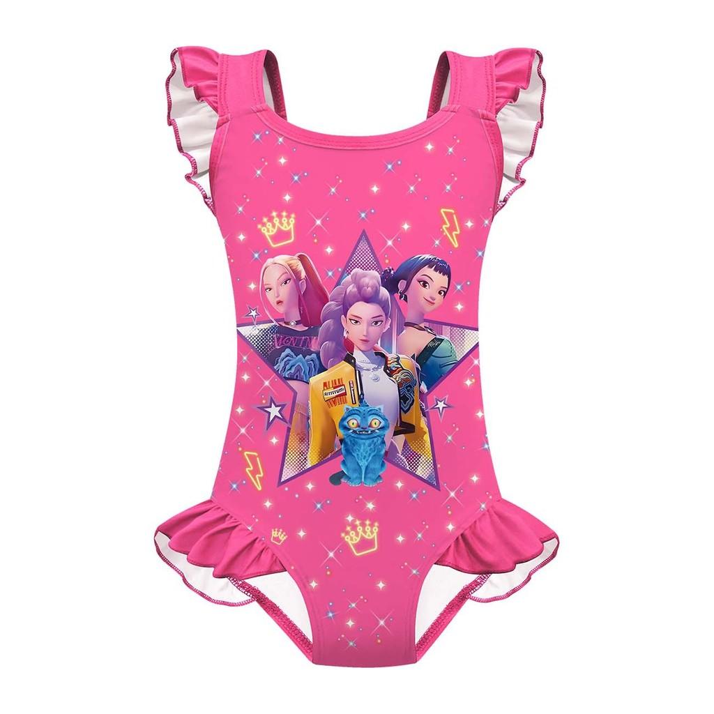 

Детский Девочки Аниме Мультфильм ПОП Певицы Руми Мира Зои Принт Волан Без рукавов Цельный Купальник Купальник 120cm