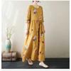 New Color Round Neck Retro Long Skirt Cotton Linen Dress