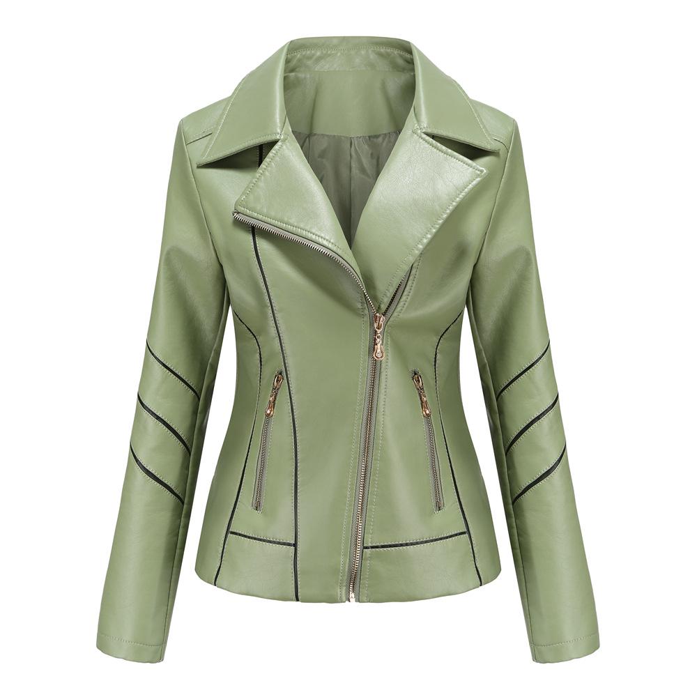 2024 Women's Exclusive PU Leather Motorcycle Jacket - Thin Short Design for Spring and Autumn