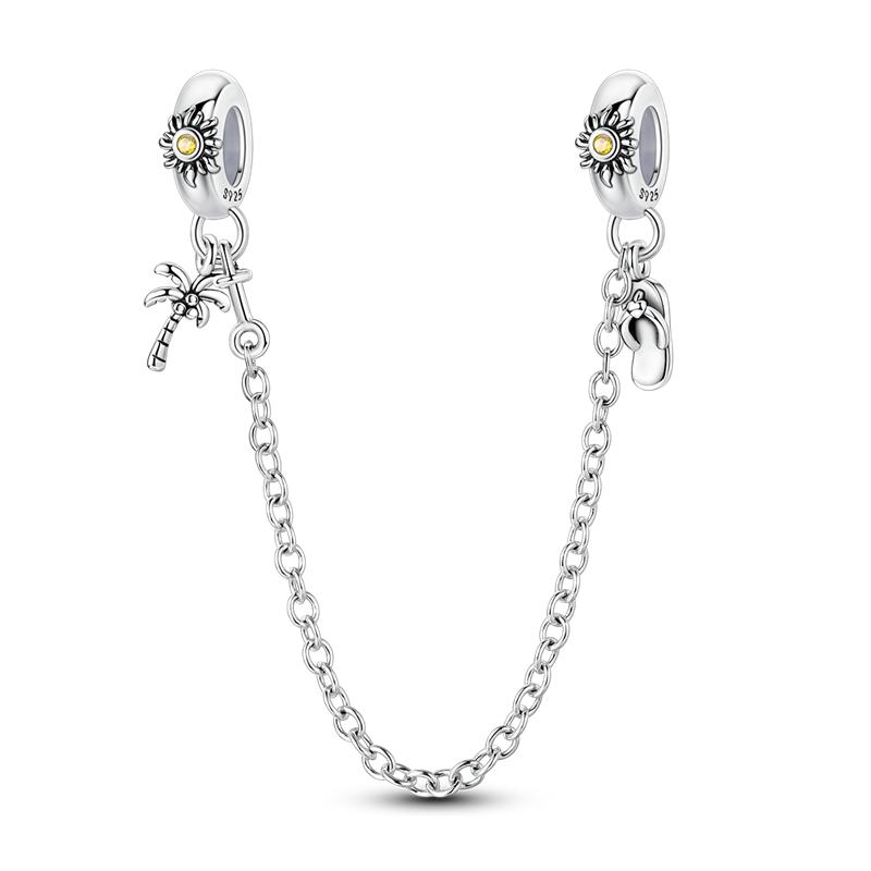 Copper Classic Safety Chain Heart Inlaid Colorful Zirconium Sun Moon Charms Bead Fit Original Bracelet Diy Jewelry