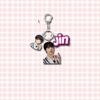 BTS 3-in-1 Acrylic Keychain, Bangtan Boys Real Photo + Cartoon Figure + Colorful Name Tag Triple Charm Keyring, Kpop ARMY Fans Bag Pendant
