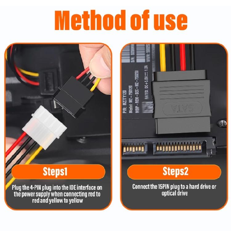 to IDE Power Cable 4 Pin to 15 Pin Power Cable 15 Pin Male to Female Cable Y-Cable Adapter