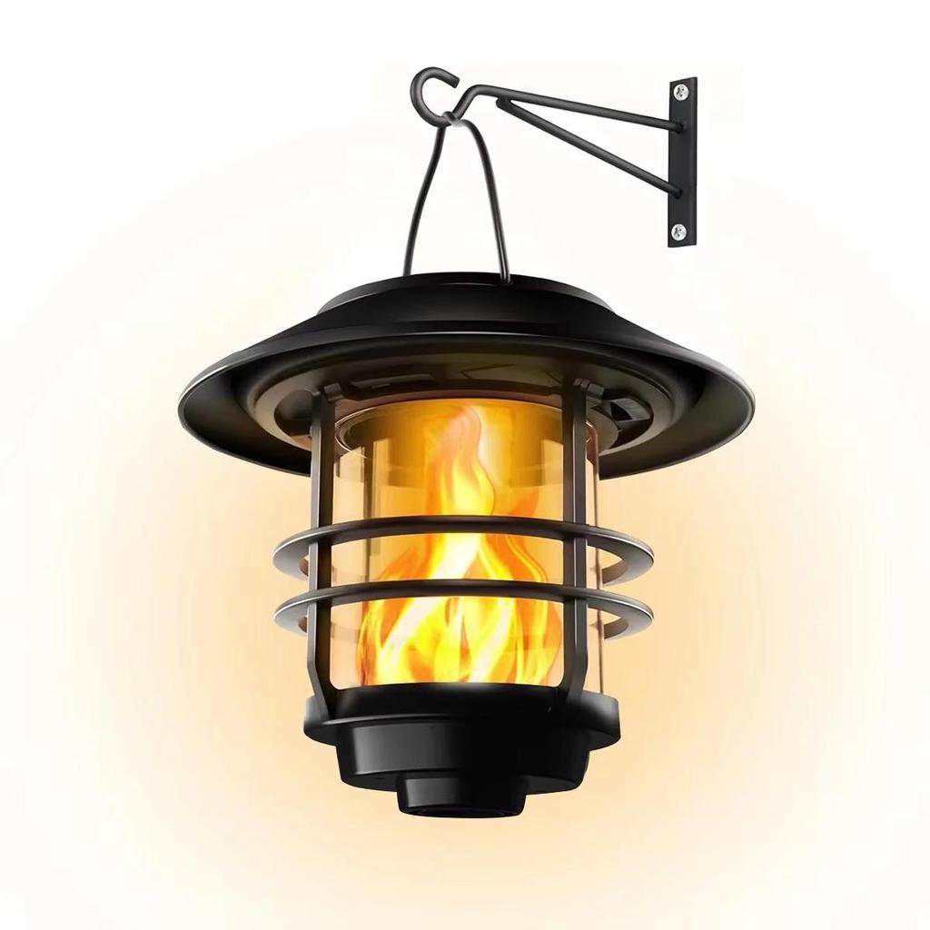 Solar Hanging Flickering Flames Led Lantern Lights Backyard Decor Decorative Wall Lamp Patio Outdoor Powered Porch Light Mounted