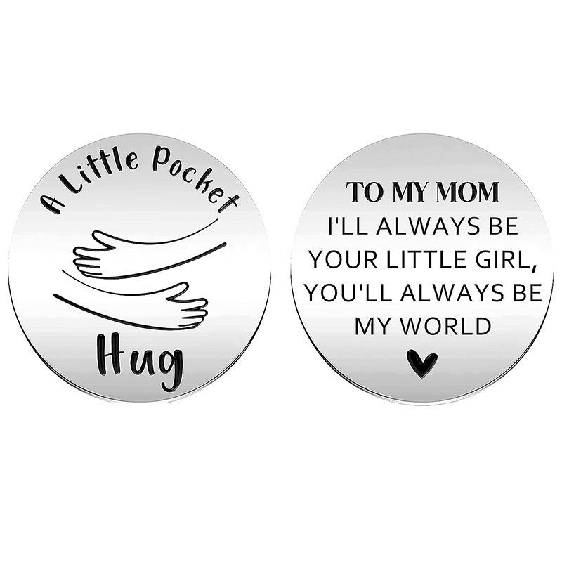 Gift Hug Blessing Stainless Steel Leather Decision Coin Pendant Stainless Steel Keychain for Mothers Day and Fathers Day Backpack Bag Pendant