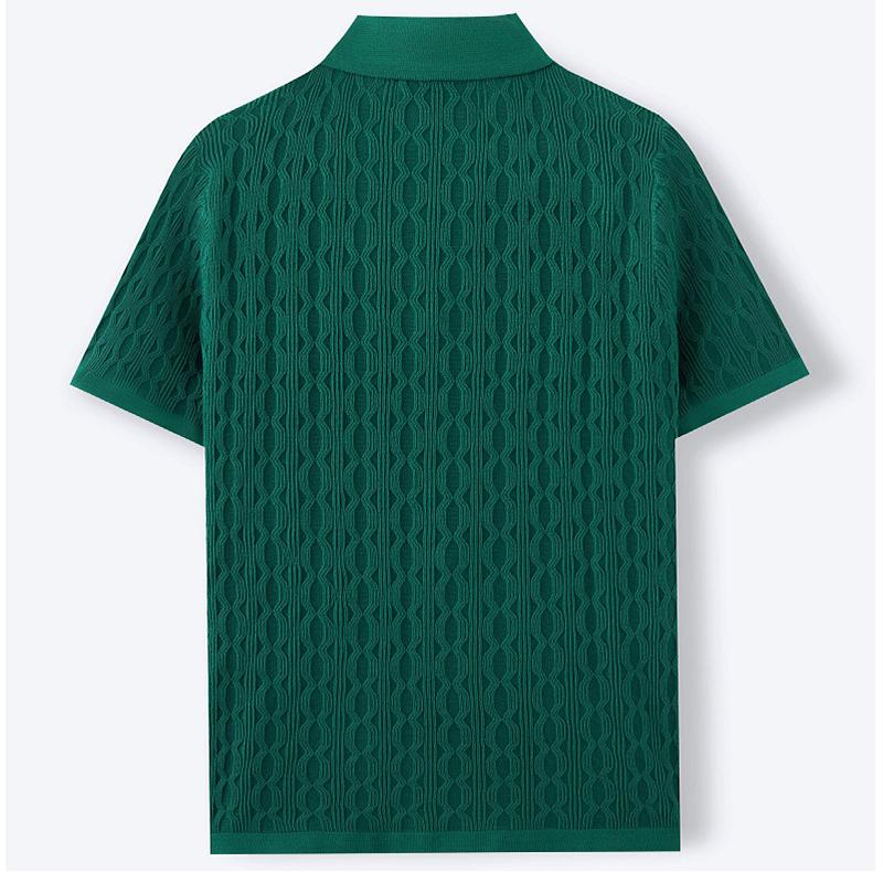Men Single-breasted Knitted Polo Shirts Short Sleeve Stripe Jacquarded Luxury Cardigan American Fashion Premium Quality Knitwear