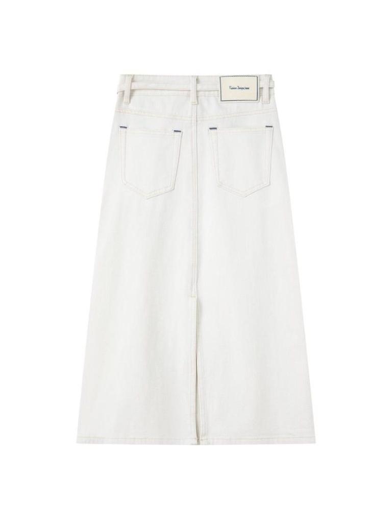 Hong Kong Style Tencel Stretch Back-Slit Denim Midi Skirt - High-Waisted, Tie-Up, Slimming & Versatile for Women (Spring 2026)