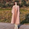 Girls' Pink Mid-Length Woolen Coat, Fleece-Lined, 2026 Style, Autumn/Winter Warm, Niche & Versatile