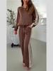 2025 Spring & Autumn Fashion Solid Color Splicing Jacket & Wide-Leg Long Pants Set
