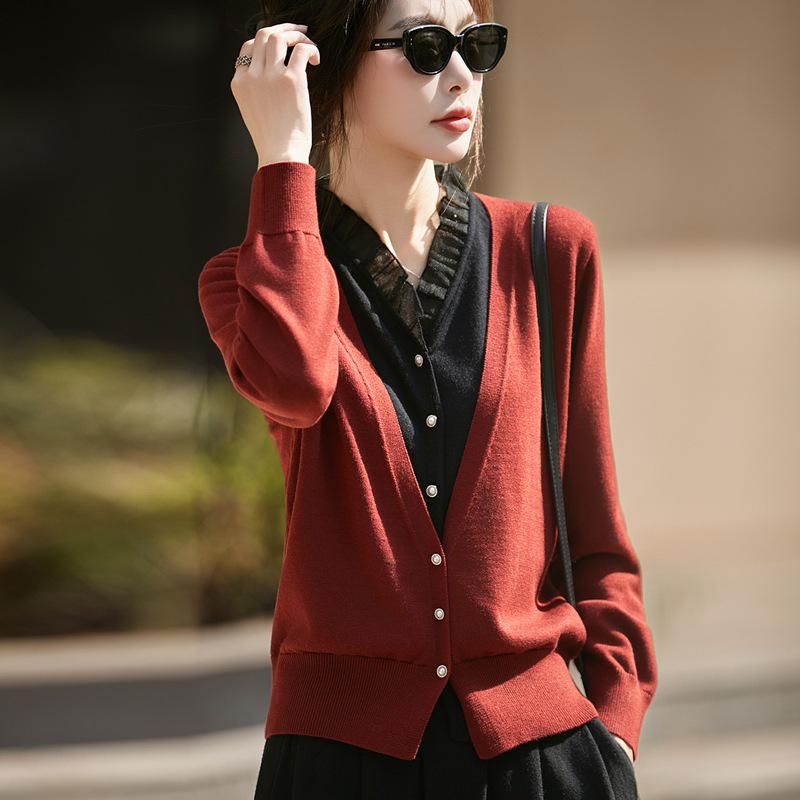 Women's V-Neck Loose Knit Cardigan Sweater - Plus Size Long Sleeve Top.