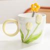 Ins High Value Tulip Mug Niche Design Sense Ceramic Cup for Girls Drinking Water Cup Coffee Cup for Home Use