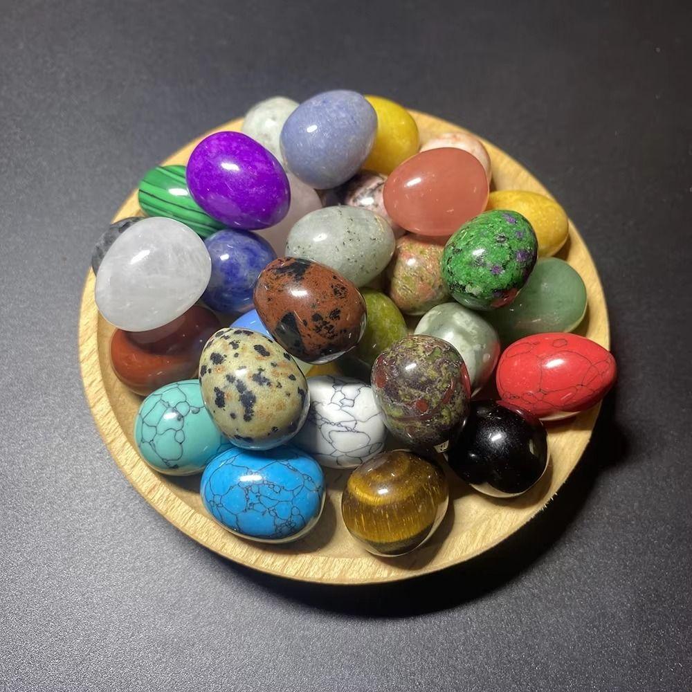 10pcs Energy Stone Natural Polished Stone Egg Mini 22x30mm Easter Decoration Egg DIY Random Pattern Egg Craft Garden