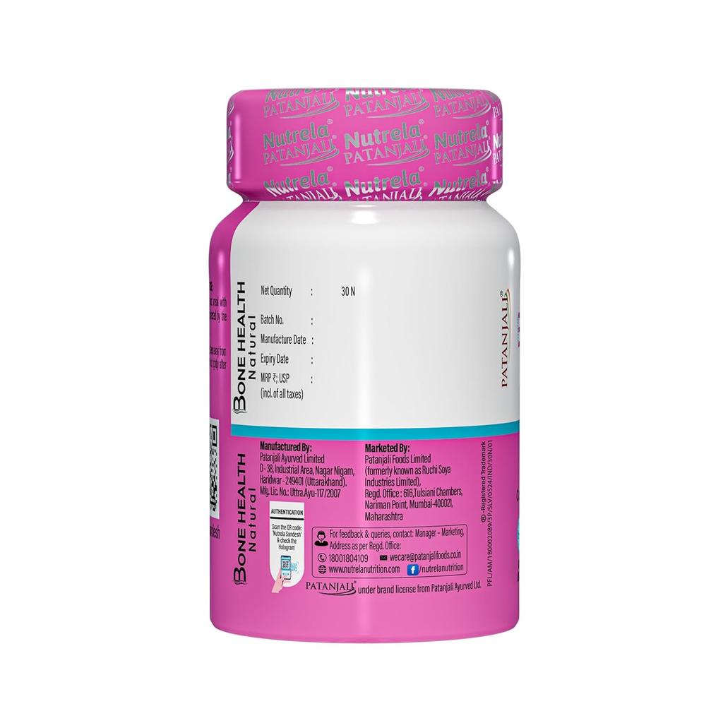 Nutrela Bone Health Natural Calcium Supplement for Men & Women 30 Capsules for Strong Bones