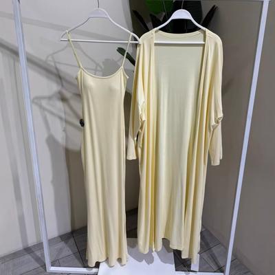 Cross-border European and American Women's Clothing  Amazon Long-sleeved Loose Coat with Thin Inner Suspender Dress Set